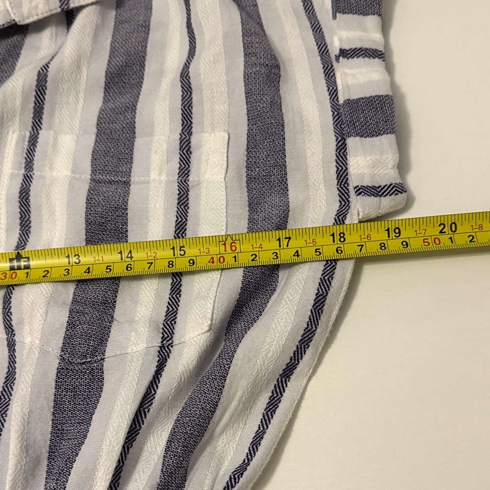 Japna Blue-White Striped Dress button front closure and cinched waist with tie - Picture 8 of 11